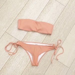 Victorias Secret PINK ribbed bandeau coral orange bikini XS